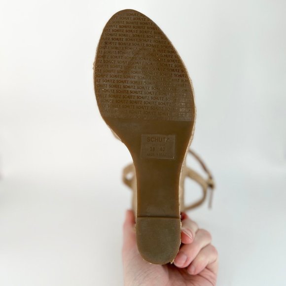Schutz Leather Espadrille Woven Raffia Jute Strappy Platform Heels Wedge Sandals - Picture 7 of 9